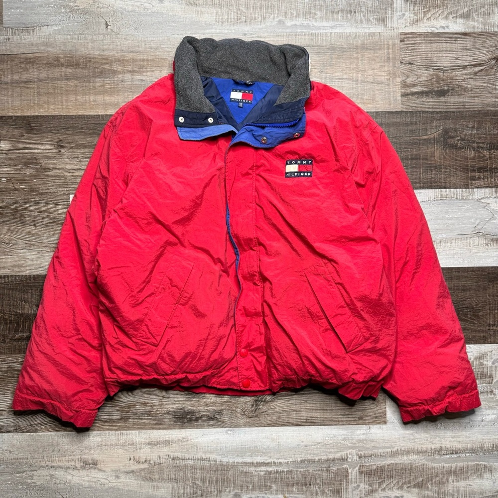 Vintage 90s Tommy Hilfiger Jacket Men XXL Red Puffer Down Streetwear Hip Hop